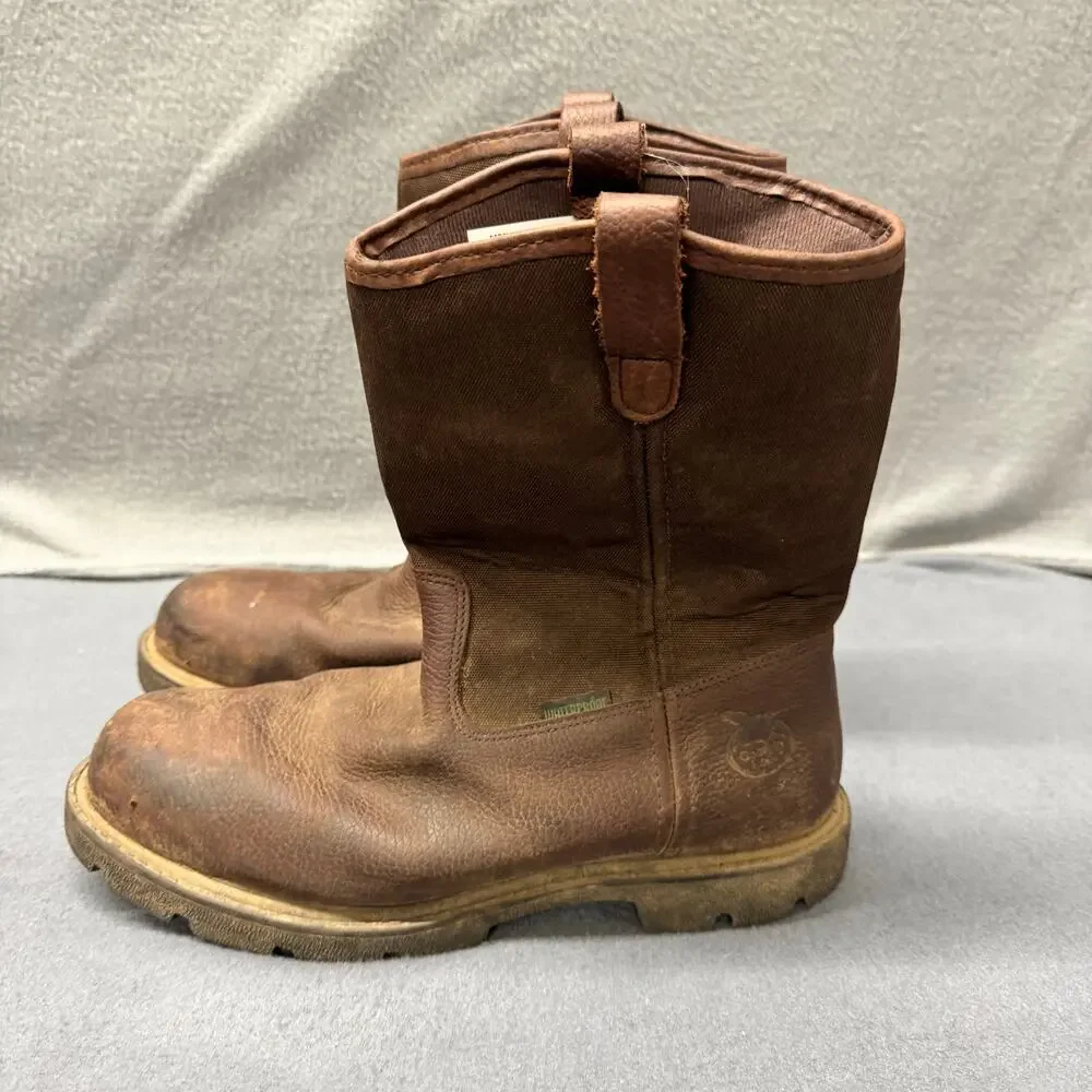 Georgia Boots Wellington Mens 10 M Waterproof‎ Steel Toe Leather Utility Brown